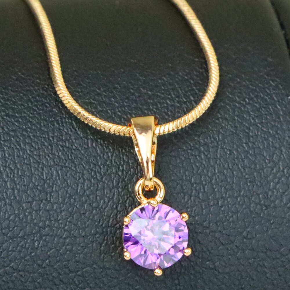 "Dainty Round Purple Stone Rose Gold Pendant, XPPT1301
